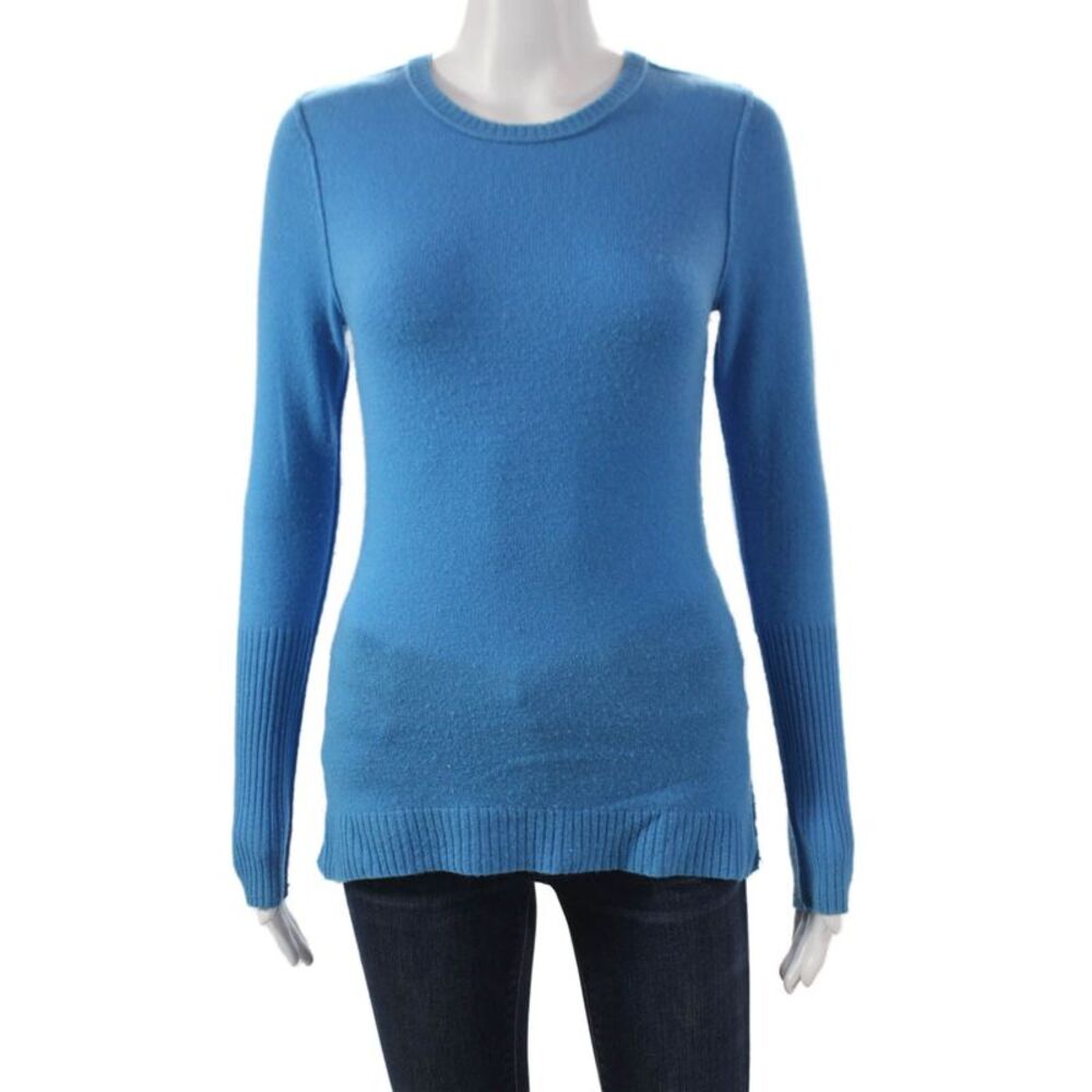 Autumn Cashmere Women Pullover Sweater Crew Neck Blue Long Sleeve Size S